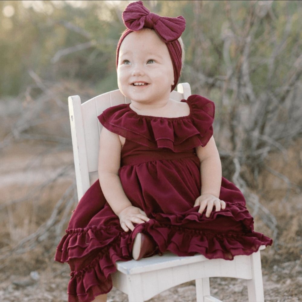 Burgundy baby girls ruffle dress size 12-18 months